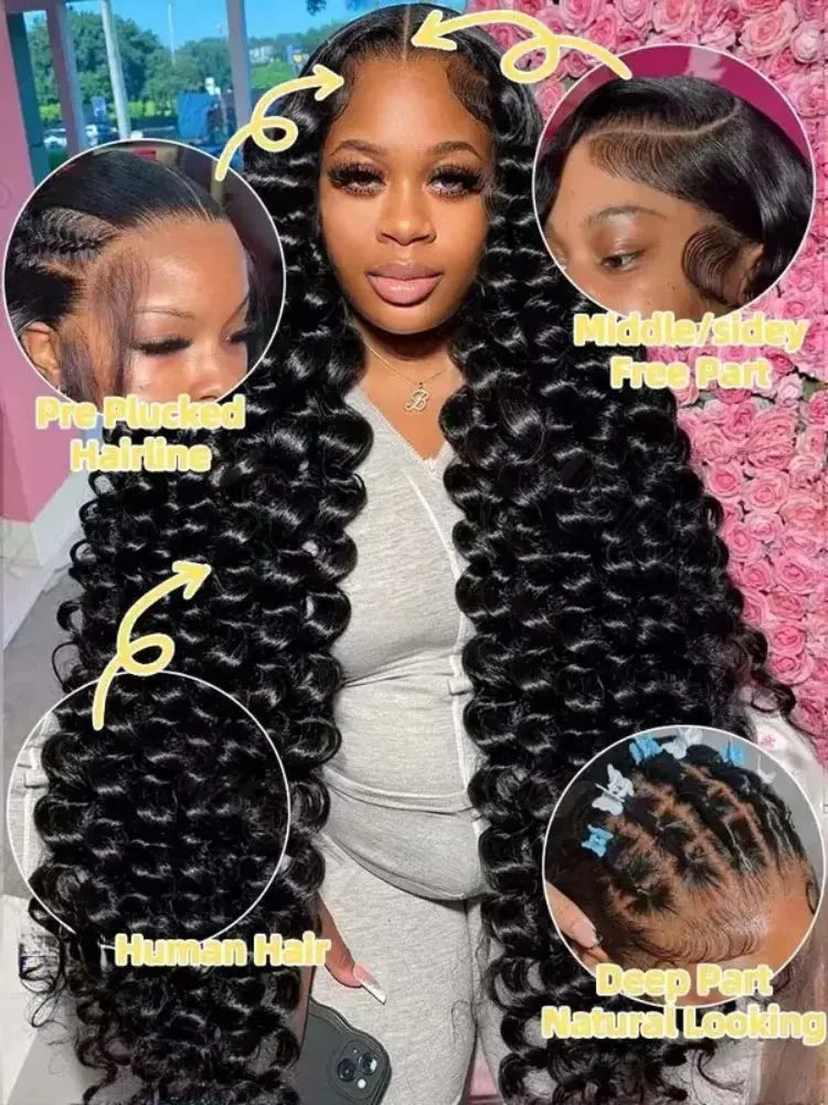 40 42 Inch HD Loose Deep Wave 13x6 Lace Front Human Hair Wigs Brazilian Curly Water Wavy 13x4 Lace Frontal Wigs For Women 250%-1
