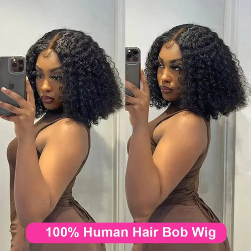 13x4 Lace Closure Wig 100% Human Hair Wig Deep Curly Wig Jerry Curly Short Bob Wig With Baby Hair Deep Wave Double Draw Wig For Black Women-0
