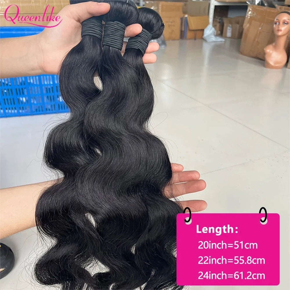 Queenlike 24 24 24 Inch Body Wave Bundles Human Hair 12A Brazilian Raw Hair Weave Bundles 1/3 PCS Human Hair Bundles Extensions-2