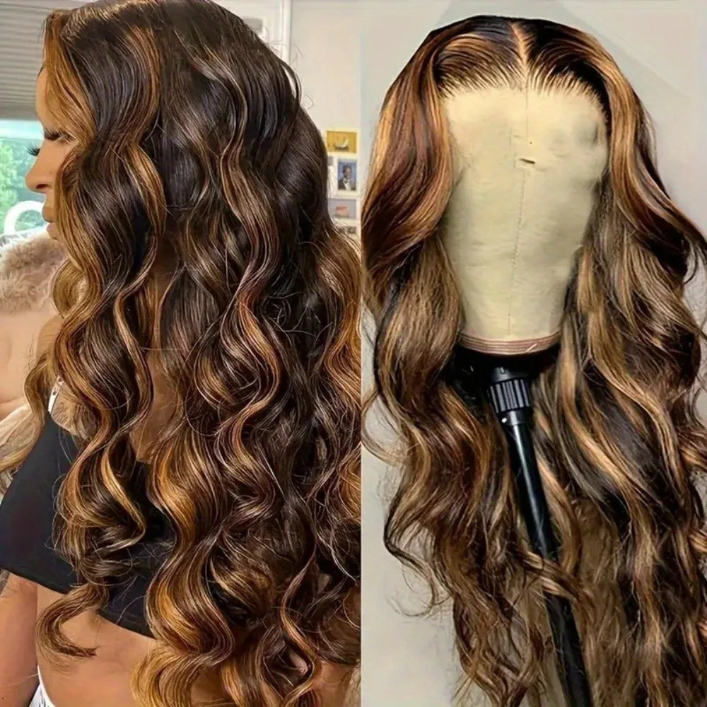 30 Inch Honey Blonde Ombre Lace Front Wig Human Hair 13x4 HD Lace Front Wig 4/27 Highlight Ombre Body Wave Lace Frontal Glueless-1