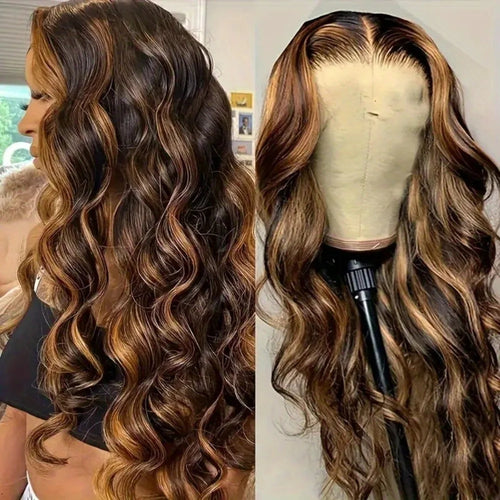 30 Inch Honey Blonde Ombre Lace Front Wig Human Hair 13x4 HD Lace Front Wig 4/27 Highlight Ombre Body Wave Lace Frontal Glueless-1
