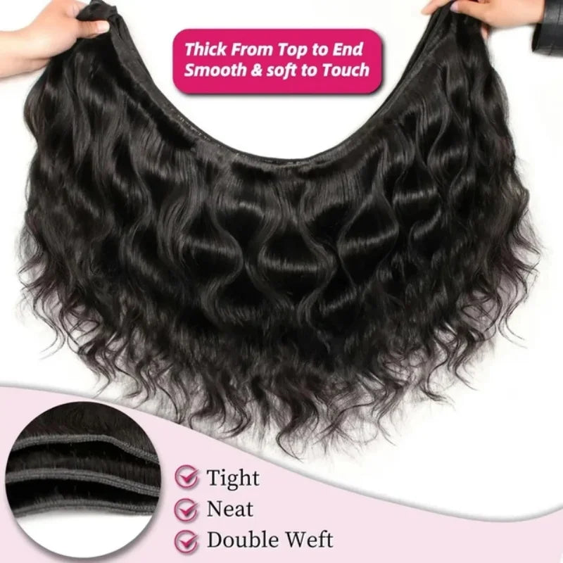 42 Inch Body Wave Human Hair Bundles Natural Black Brazilian Virgin Hair Weave 12A Unprocessed Real Human Hair Extensions Full T-4