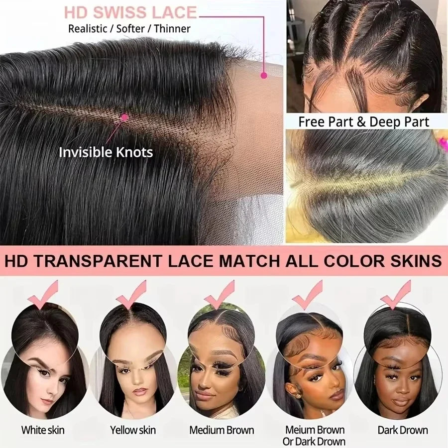 Human Hair Brazilian 4x4 Glueless Put on and go Wig 36 38 40 Inch 13x4 13x6 HD Transparent Bone Straight Lace Frontal Wigs-4