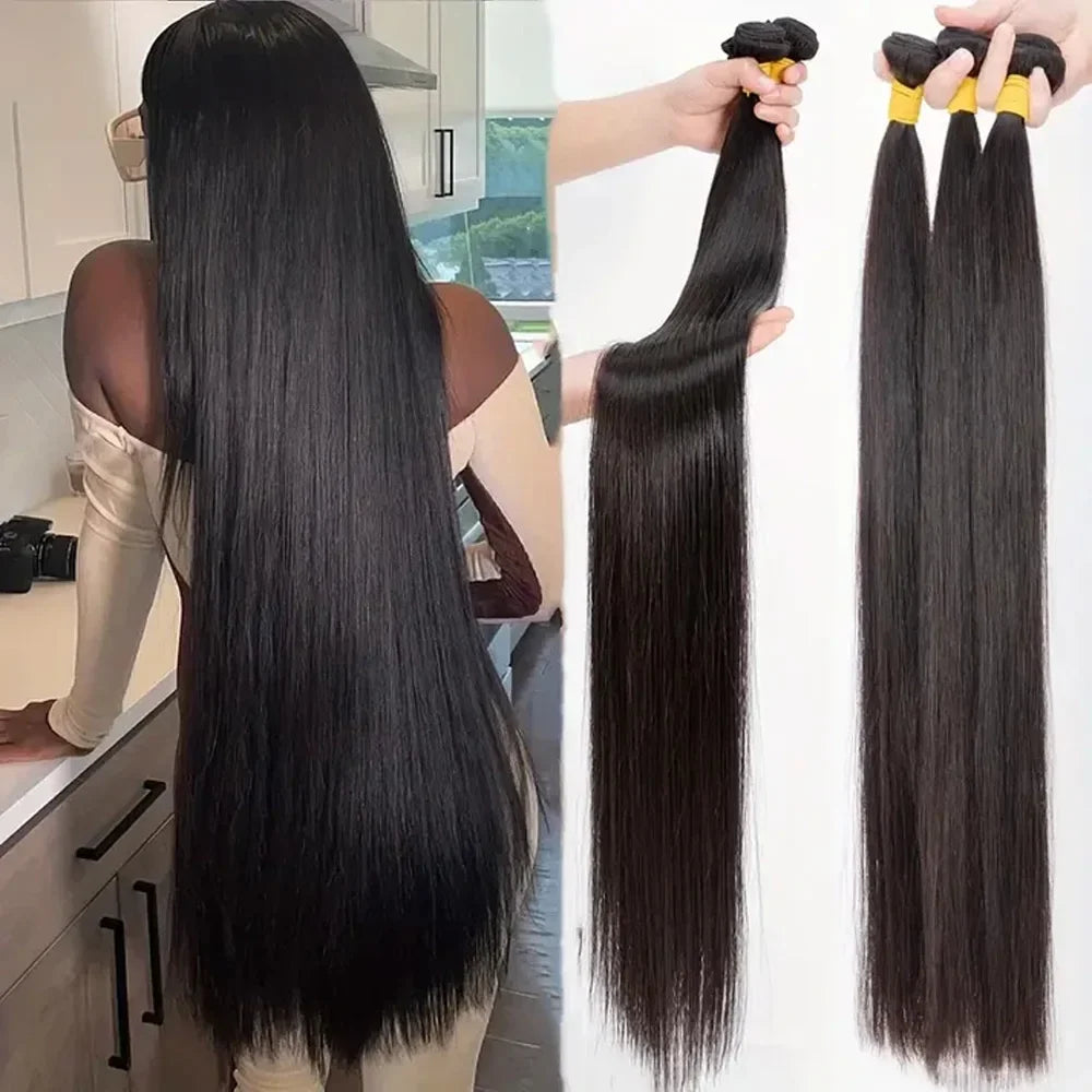 42 Inch Bundles Bone Straight Brazilian Human Hair Bundles Raw Extensions Tissage For Women-0