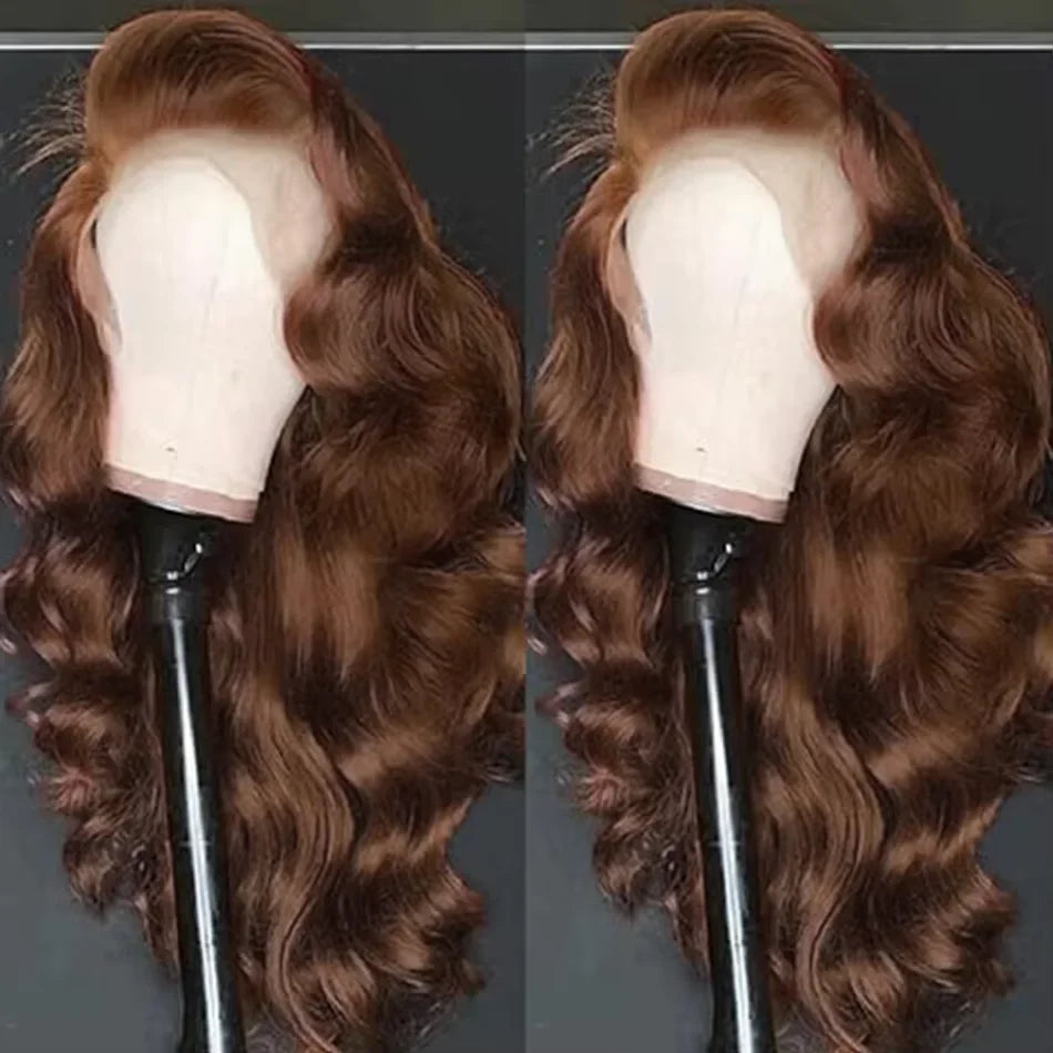 Chocolate Brown Body Wave 13x4 HD Lace Front Human Hair Wigs Pre Plucked Peruvian Glueless Lace Frontal Closure Wigs For Women-0