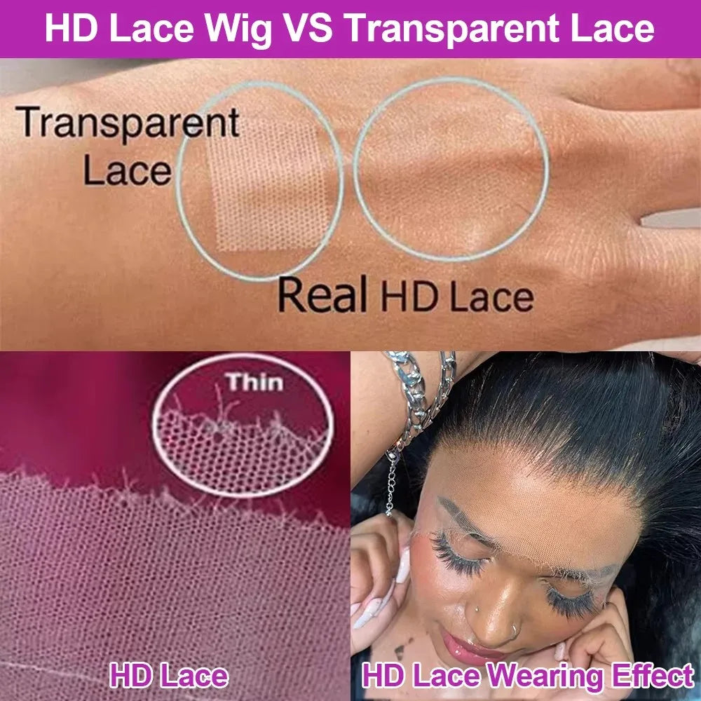 40 42 Inch Kinky Straight Lace Front Wig Pre Plucked Yaki Straigh HD 13X4 Lace Frontal Wig 4C Edges Curly Human Hair Wigs-3