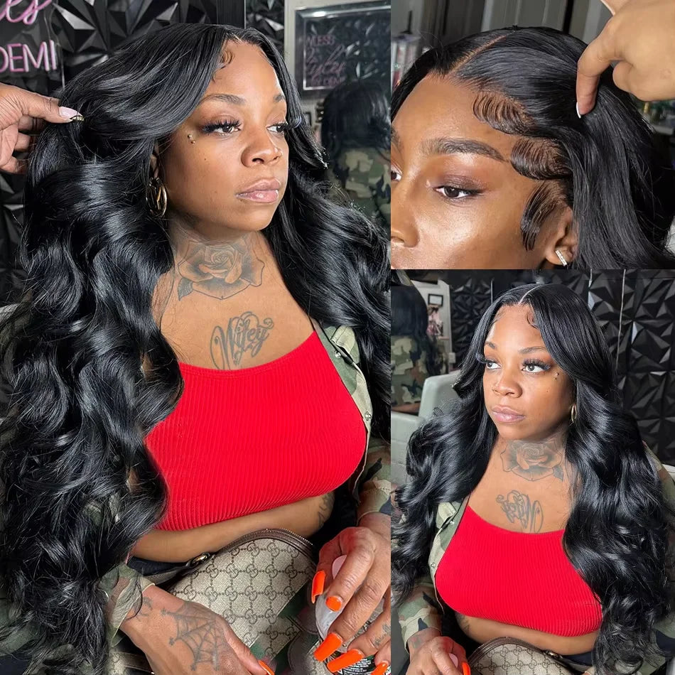 Brazilian Remy Human Hair Lace Front Wig Natural Black Body Wave 13x4 HD Transparent Lace Frontal Pre Plucked For Women-4