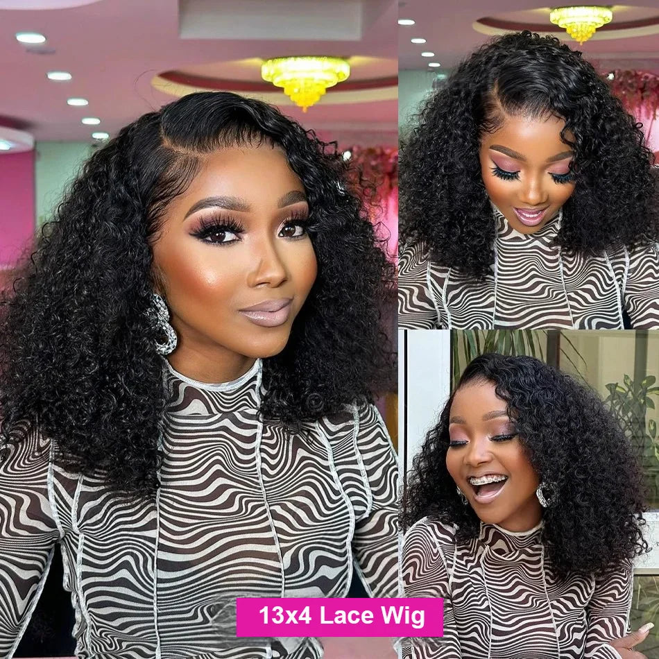 13x4 Lace Closure Wig 100% Human Hair Wig Deep Curly Wig Jerry Curly Short Bob Wig With Baby Hair Deep Wave Double Draw Wig For Black Women-4