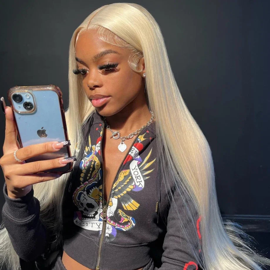 40Inch Straight Blonde 613 Blonde Human Hair Lace Frontal Wig 13x6 Transparent Blonde Lace Front Wigs Pre Plucked Human Hair Wig-4