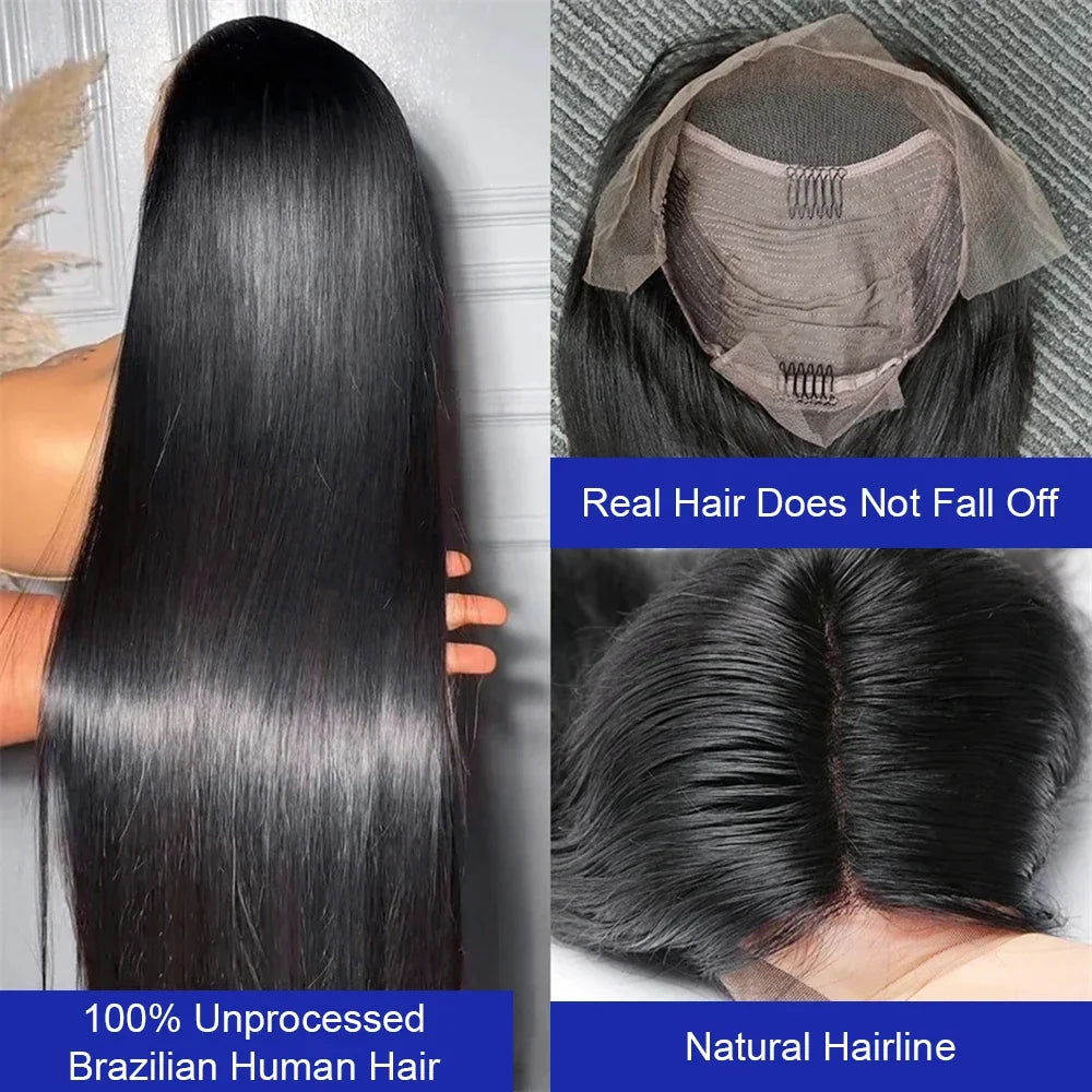 40 Inch Bone Straight Human Hair Wig 13x4 13x6 HD Transparent Lace Wigs Brazilian Full Lace Frontal Wig For Women 300% Density-3