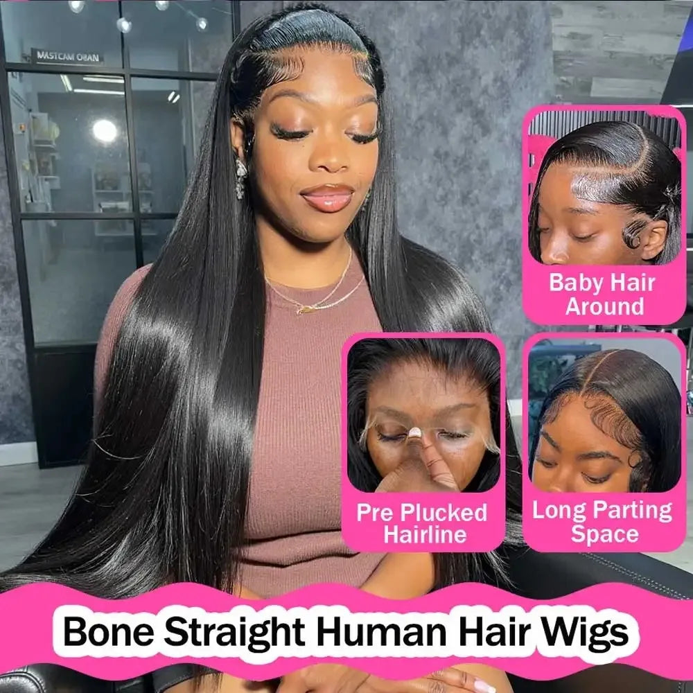 38Inch Straight Lace Front Wigs Human Hair 13x6 HD Lace Frontal Wig 4x4 Bone Straight Glueless Wig Pre Plucked For Women-0