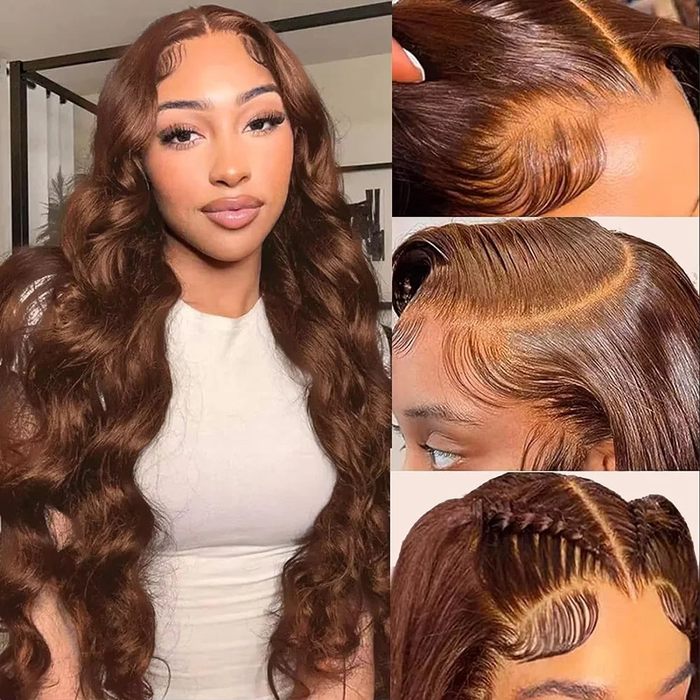 13x6 Chocolate Brown HD Lace Front Human Hair Wigs Body Wave Human Hair Wig 46 Inch 200Density Colored Human Hair Wigs For Women-2