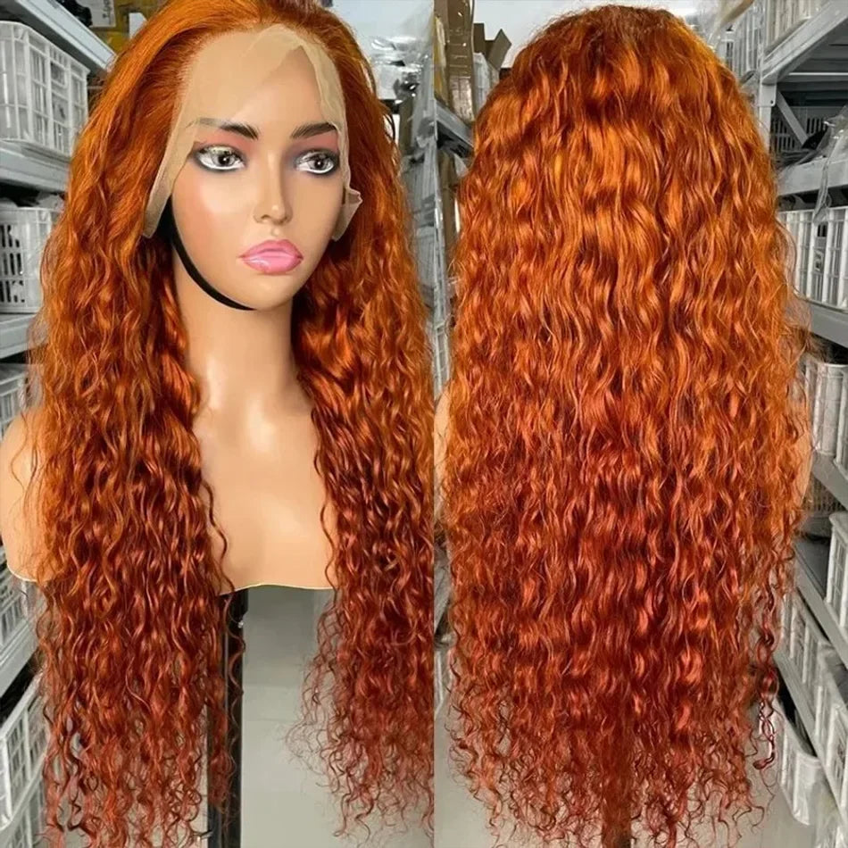 Orange Ginger 13X6 Hd Lace Frontal Wig Deep Wave Curly Colored Wig Lace Front Human Hair For Woman 30 Inch Brazilian 220 Density-2