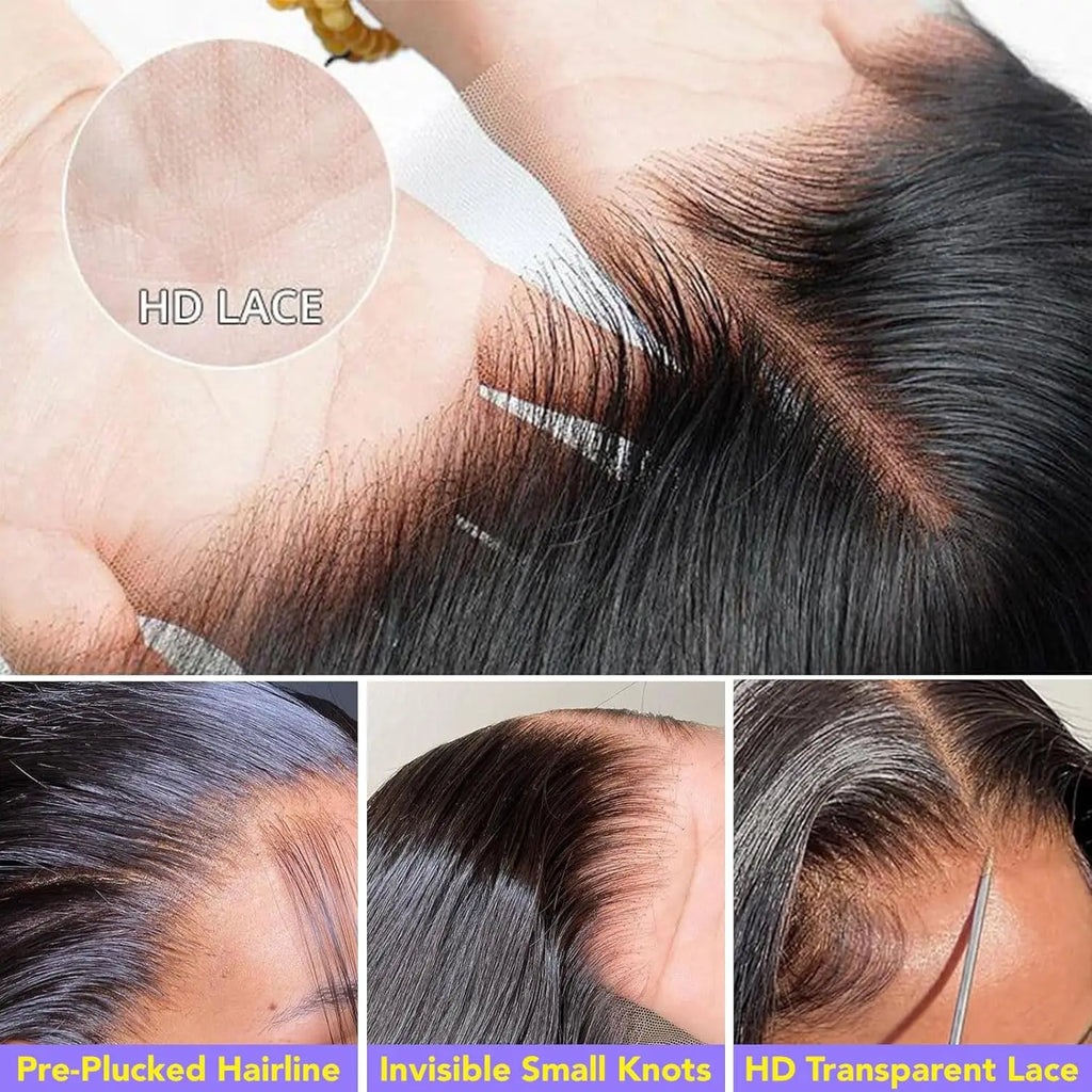13x6 Lace Front Wigs Human Hair Pre Plucked Straight Human Hair Wig 200% Density HD Lace Frontal Wigs for Women Natural Black-2