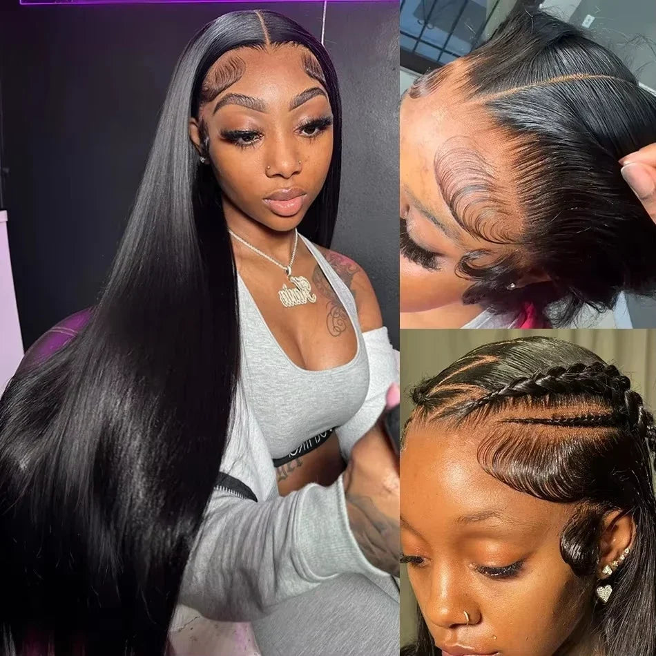 Human Hair Brazilian 4x4 Glueless Put on and go Wig 36 38 40 Inch 13x4 13x6 HD Transparent Bone Straight Lace Frontal Wigs-2