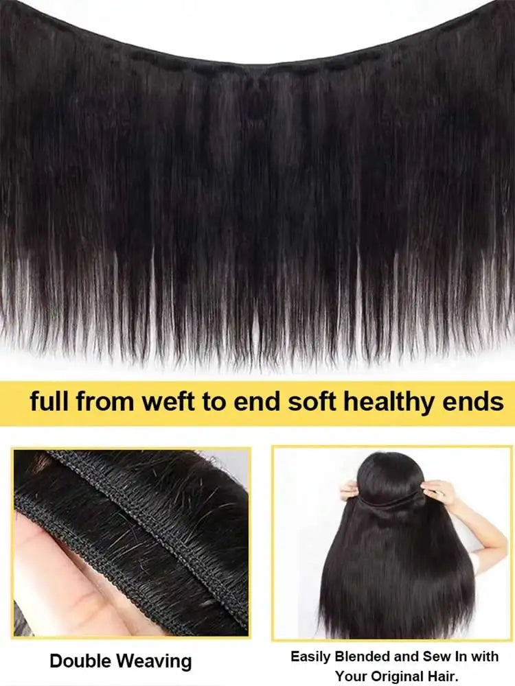 12-42 Inch Bone Straight Human Hair Bundles Brazilian Human Hair Weave Human Hair Long Remy Hair Extension Natural Black-3