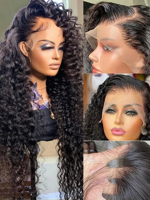 200% Real Density Curly ≥98% Human Hair Wigs 13x4 13x6 360 Hd Transparent Lace Front Wigs Deep Wave Lace Frontal Wig Water Wave-1