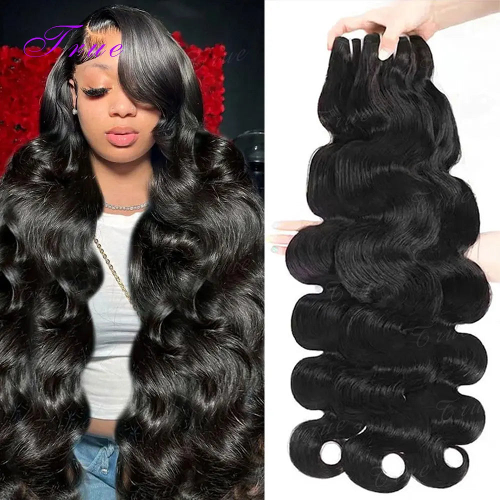 2 3 4 Pcs 14A Body Wave 100% Human Hair Bundles Brazilian Real Remy Weave Hair Unprocessed Raw Hair Bundles Extensions Natural Black-0