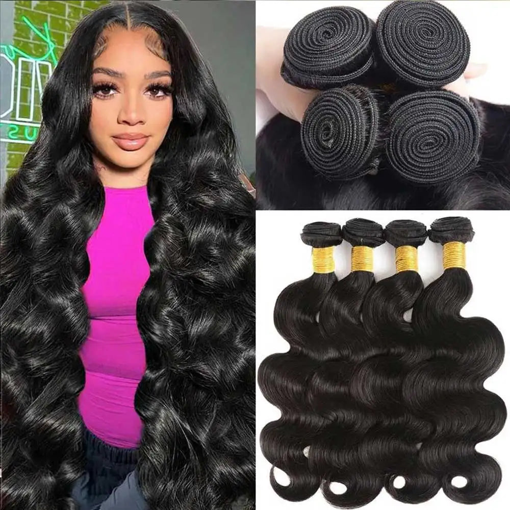 30 40 Inch Body Wave 1 3 4 Bundles Brazilian Remy Virgin Human Hair Wavy Double Bundles Weave Extensions-0