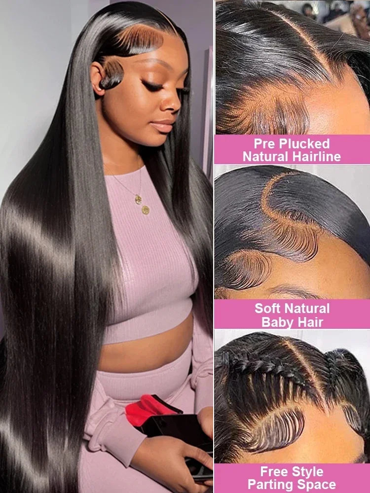 40 46 Inch 200 Density Frontal Wig For Black Women Brazilian Wigs Human Hair 5x5 Bone Straight HD Transparent Lace Front Wigs-1