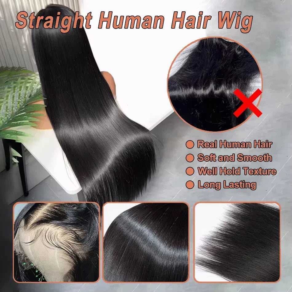 Human Hair Brazilian 4x4 Glueless Put on and go Wig 36 38 40 Inch 13x4 13x6 HD Transparent Bone Straight Lace Frontal Wigs-3