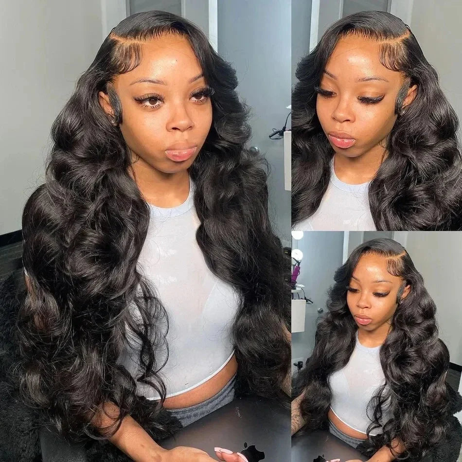 Brazilian Remy Human Hair Lace Front Wig Natural Black Body Wave 13x4 HD Transparent Lace Frontal Pre Plucked For Women-3