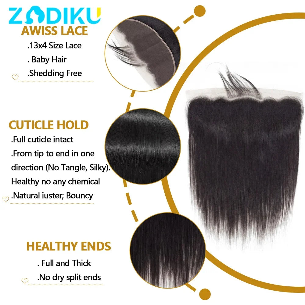 13x4 13x6 Ear To Ear Transparent Frontal Lace Only Straight 2x6 4x4 5x5 6x6 HD Lace Closure Human Hair 100% Brazilian Hair Quality Soft Silky Pre Plucked Bleached Knots Natural Hairline Virgin Hair Pieces For Women Daily Hair-1