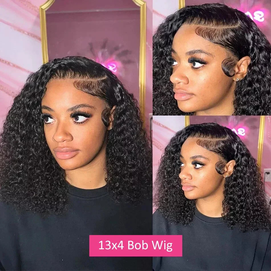 13x4 Lace Closure Wig 100% Human Hair Wig Deep Curly Wig Jerry Curly Short Bob Wig With Baby Hair Deep Wave Double Draw Wig For Black Women-2