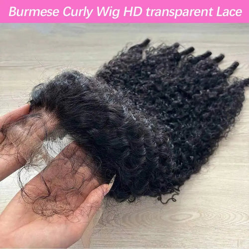 13x6 Burmese Curly Wig Lace Frontal 250% Density 13x4 HD Transparent Pre Plucked Virgin Human Hair Wigs-0