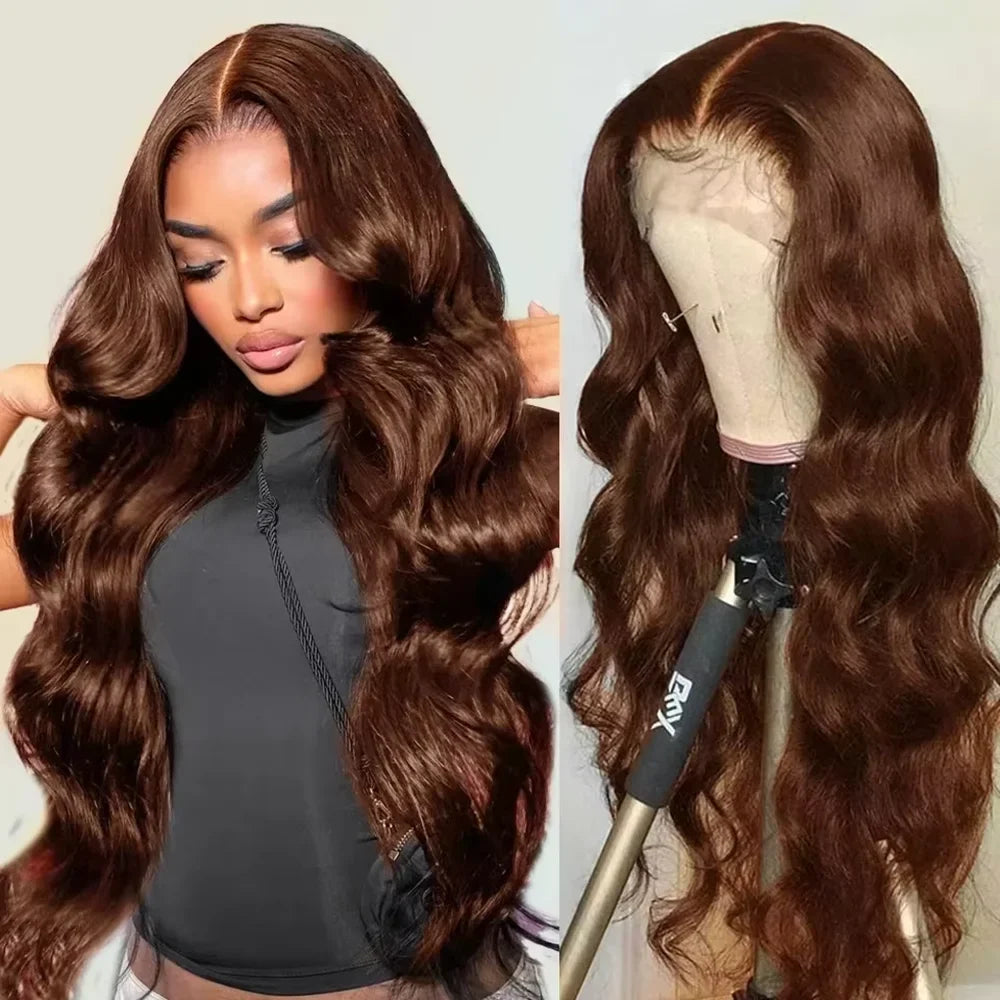 13x6 Chocolate Brown HD Lace Front Human Hair Wigs Body Wave Human Hair Wig 46 Inch 200Density Colored Human Hair Wigs For Women-0