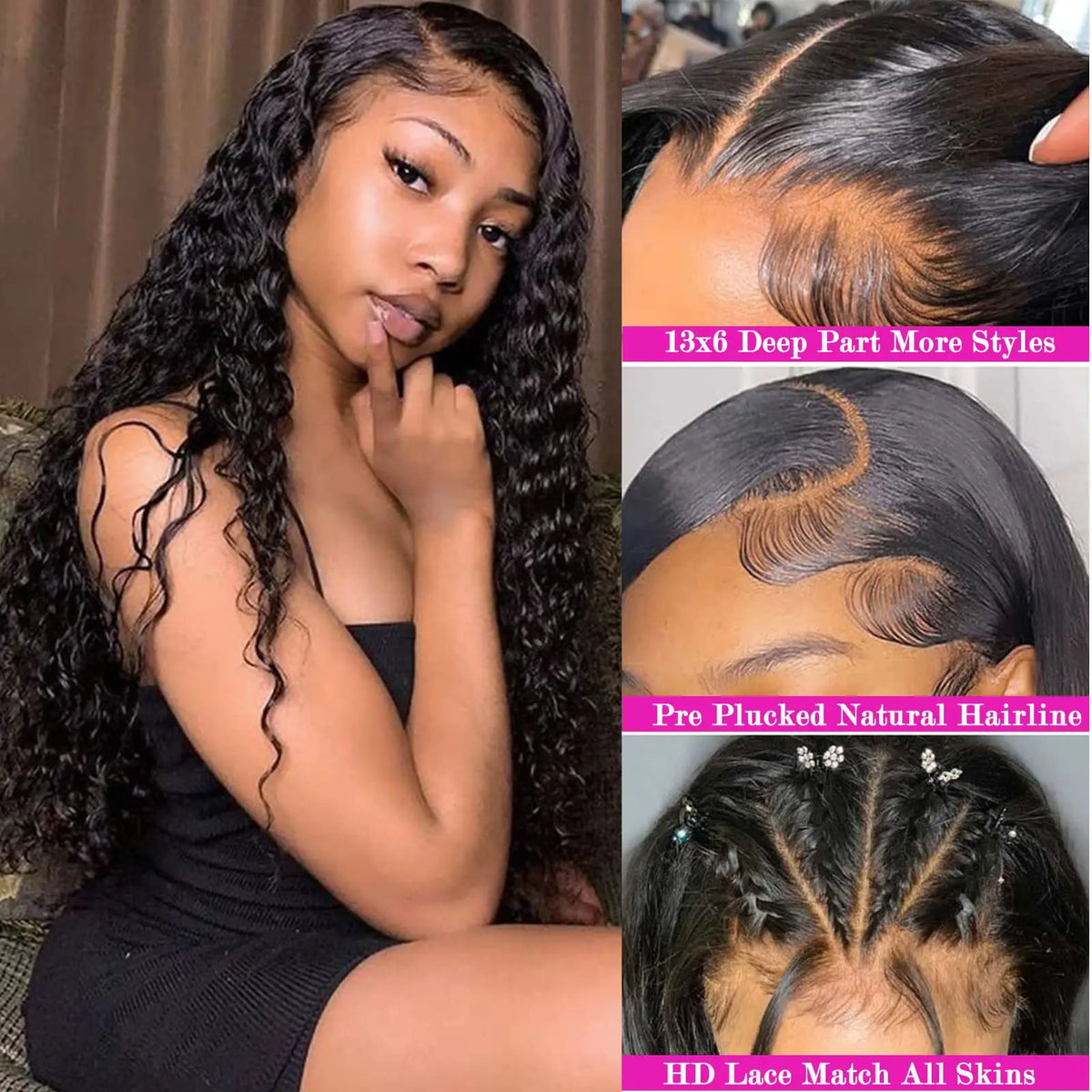 13x4 Deep Wave Lace Front Wig Human Hair 13x6 HD Lace Frontal Wig with Baby Hair Brazilian 180% Density Pre Plucked Glueless Wig-1