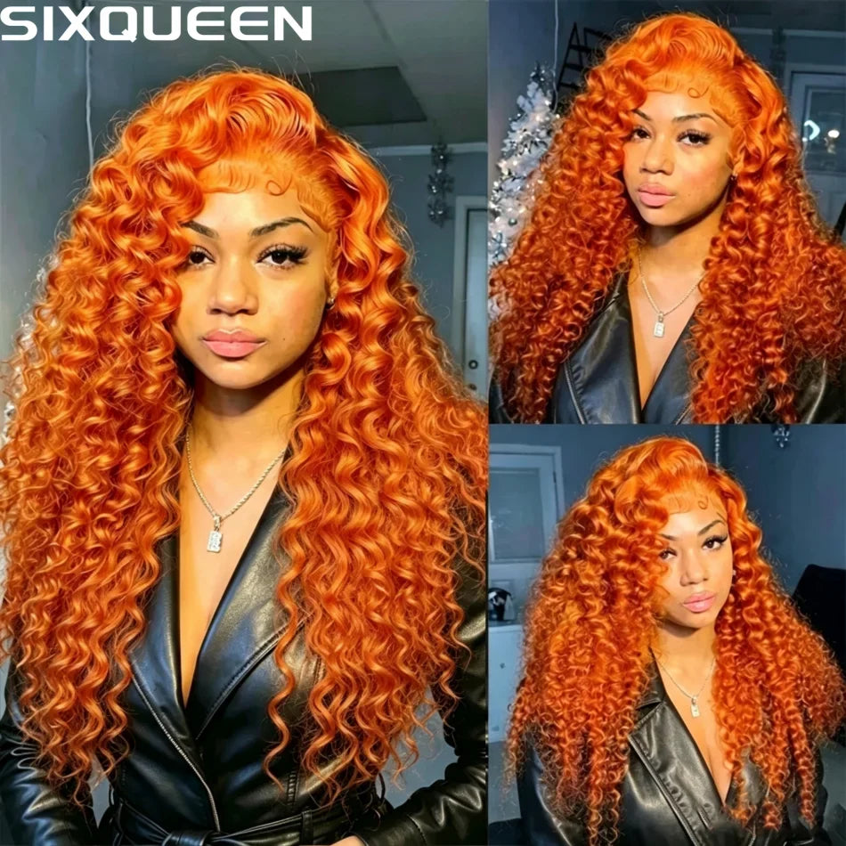Orange Ginger 13X6 Hd Lace Frontal Wig Deep Wave Curly Colored Wig Lace Front Human Hair For Woman 30 Inch Brazilian 220 Density-1