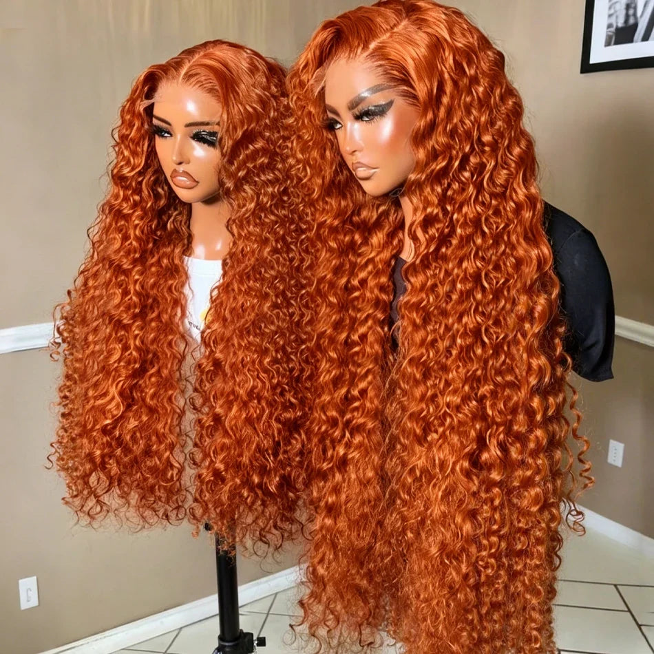 Orange Ginger 13X6 Hd Lace Frontal Wig Deep Wave Curly Colored Wig Lace Front Human Hair For Woman 30 Inch Brazilian 220 Density-0