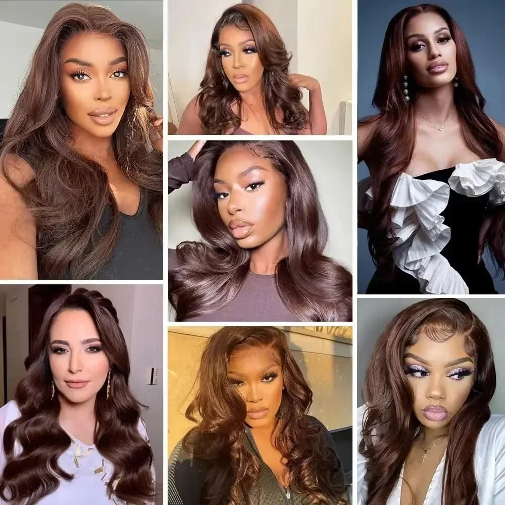 13x6 Chocolate Brown HD Lace Front Human Hair Wigs Body Wave Human Hair Wig 46 Inch 200Density Colored Human Hair Wigs For Women-4