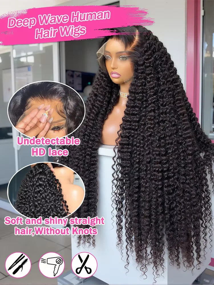 30 inch Burmese Raw Curly 250% Density 13x6 HD Lace Front Human Hair Wigs Deep Wave 13x4 Frontal Wigs Women Glueless Closure Wig-2