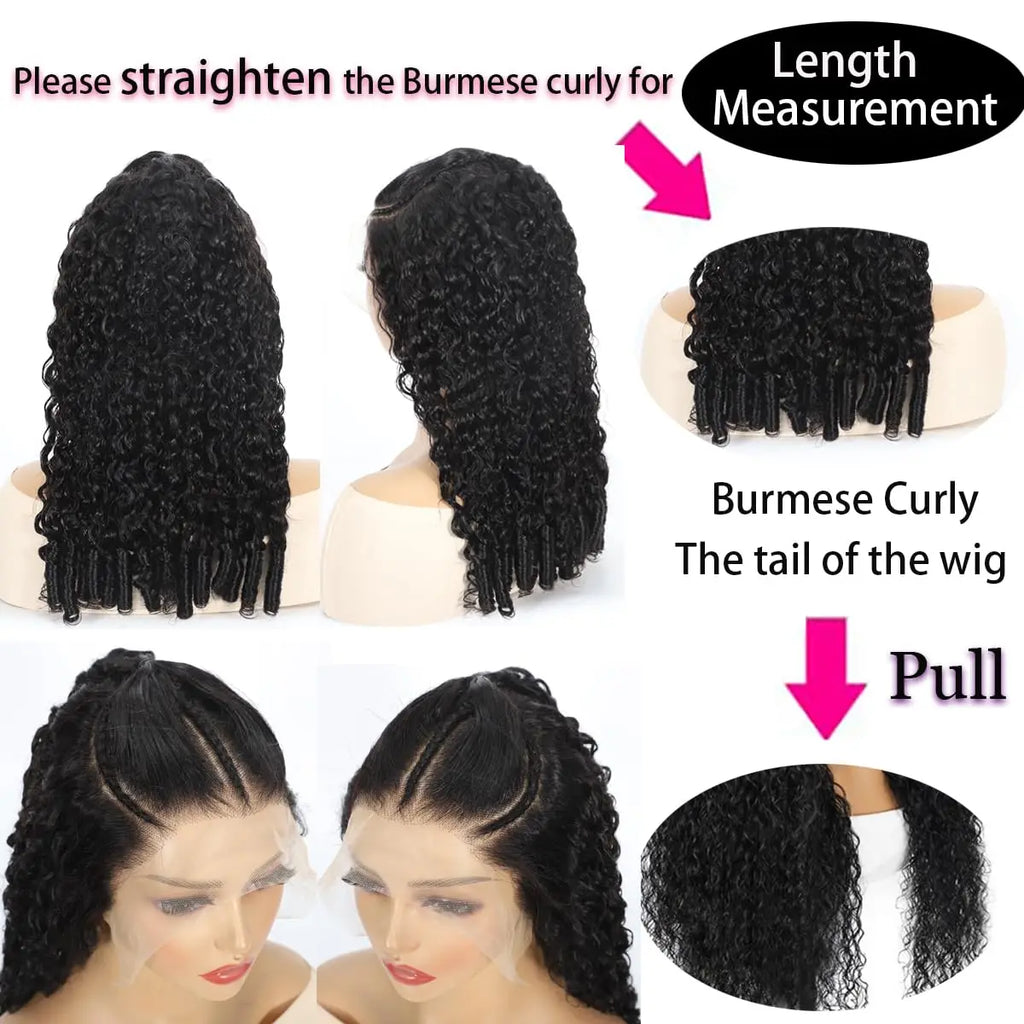 13x6 Burmese Curly Wig Lace Frontal 250% Density 13x4 HD Transparent Pre Plucked Virgin Human Hair Wigs-4