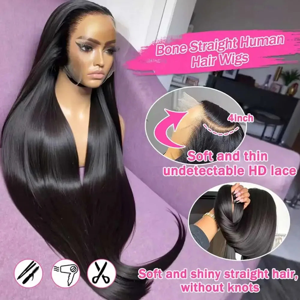 38Inch Straight Lace Front Wigs Human Hair 13x6 HD Lace Frontal Wig 4x4 Bone Straight Glueless Wig Pre Plucked For Women-3