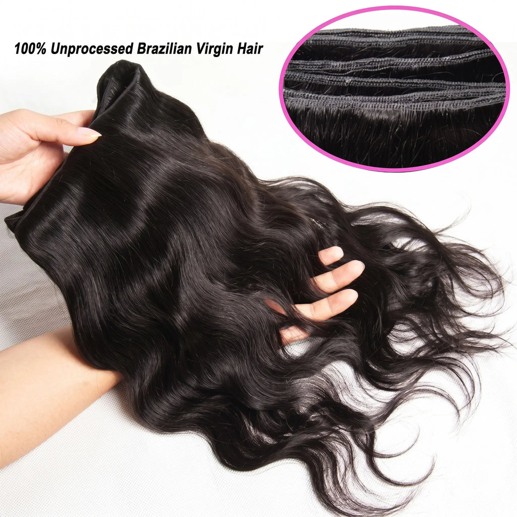 2 3 4 Pcs 14A Body Wave 100% Human Hair Bundles Brazilian Real Remy Weave Hair Unprocessed Raw Hair Bundles Extensions Natural Black-4