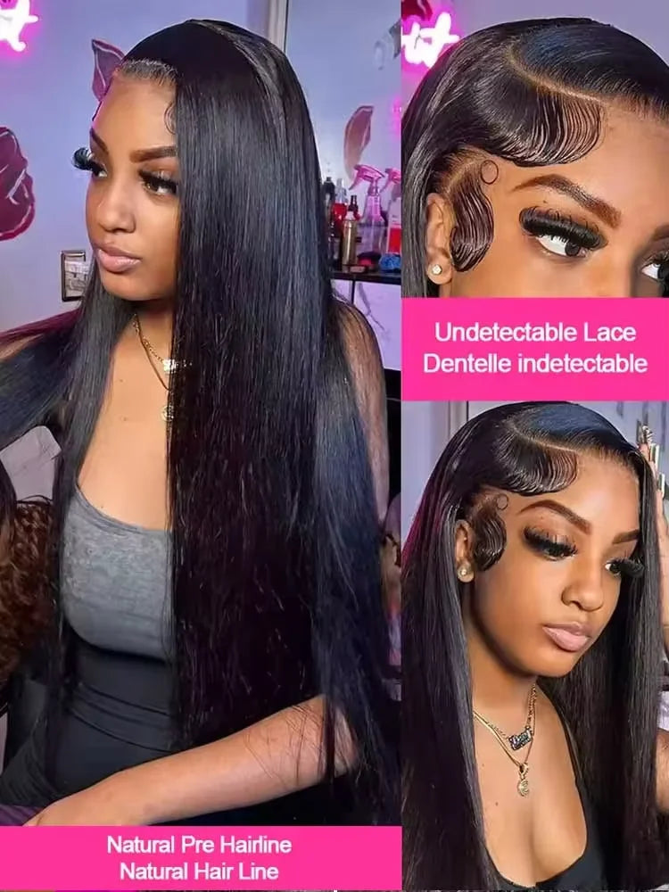 13x6 Lace Front Wigs Human Hair Pre Plucked Straight Human Hair Wig 200% Density HD Lace Frontal Wigs for Women Natural Black-4