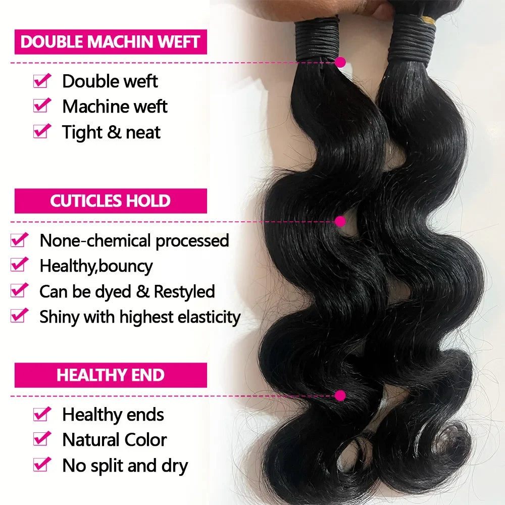 Queenlike 24 24 24 Inch Body Wave Bundles Human Hair 12A Brazilian Raw Hair Weave Bundles 1/3 PCS Human Hair Bundles Extensions-3
