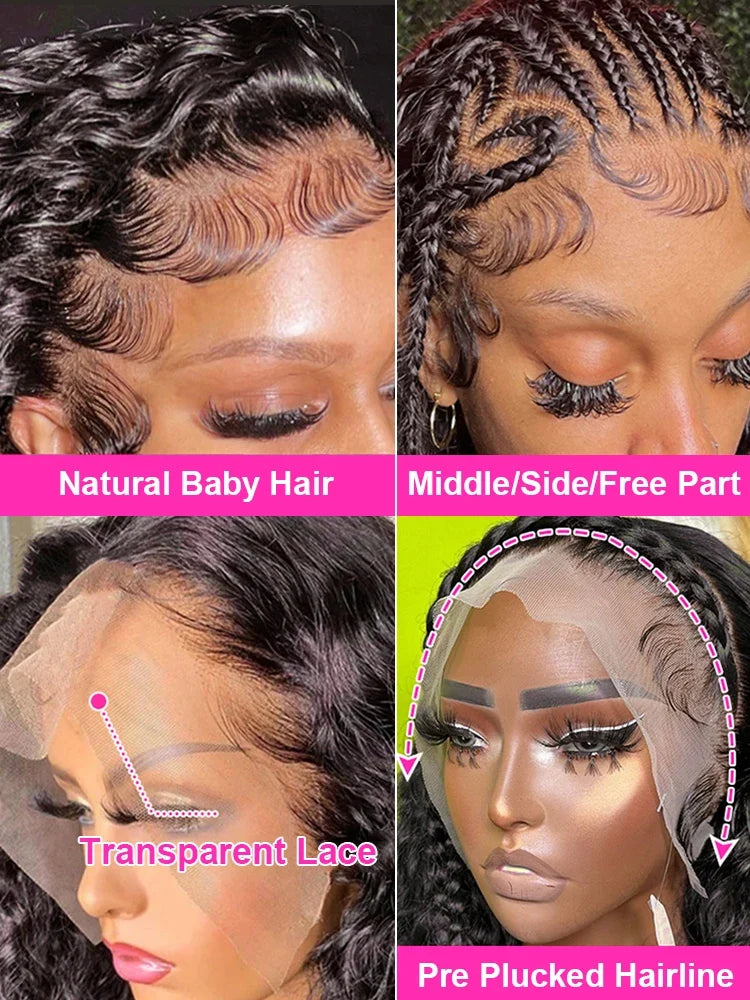 200% Real Density Curly ≥98% Human Hair Wigs 13x4 13x6 360 Hd Transparent Lace Front Wigs Deep Wave Lace Frontal Wig Water Wave-2