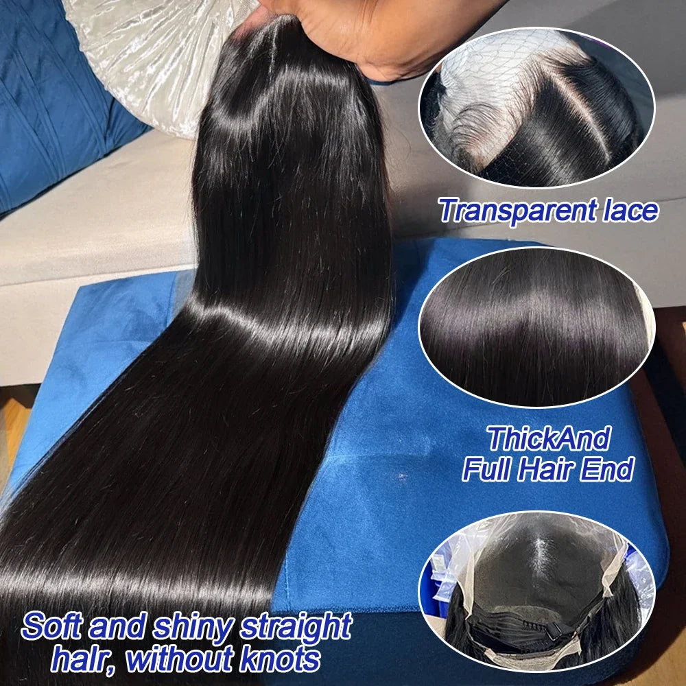 40 Inch Bone Straight Human Hair Wig 13x4 13x6 HD Transparent Lace Wigs Brazilian Full Lace Frontal Wig For Women 300% Density-4
