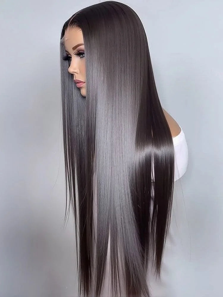 Lace Front Wigs Human Hair 42 Inch 12A Virgin Straight Human Hair Wig 200 Density Soft 13x6 Lace Front Wigs Human Hair Pre Plucked Invisilbe Hairline Glueless HD Frontal Wig Natural Black-0
