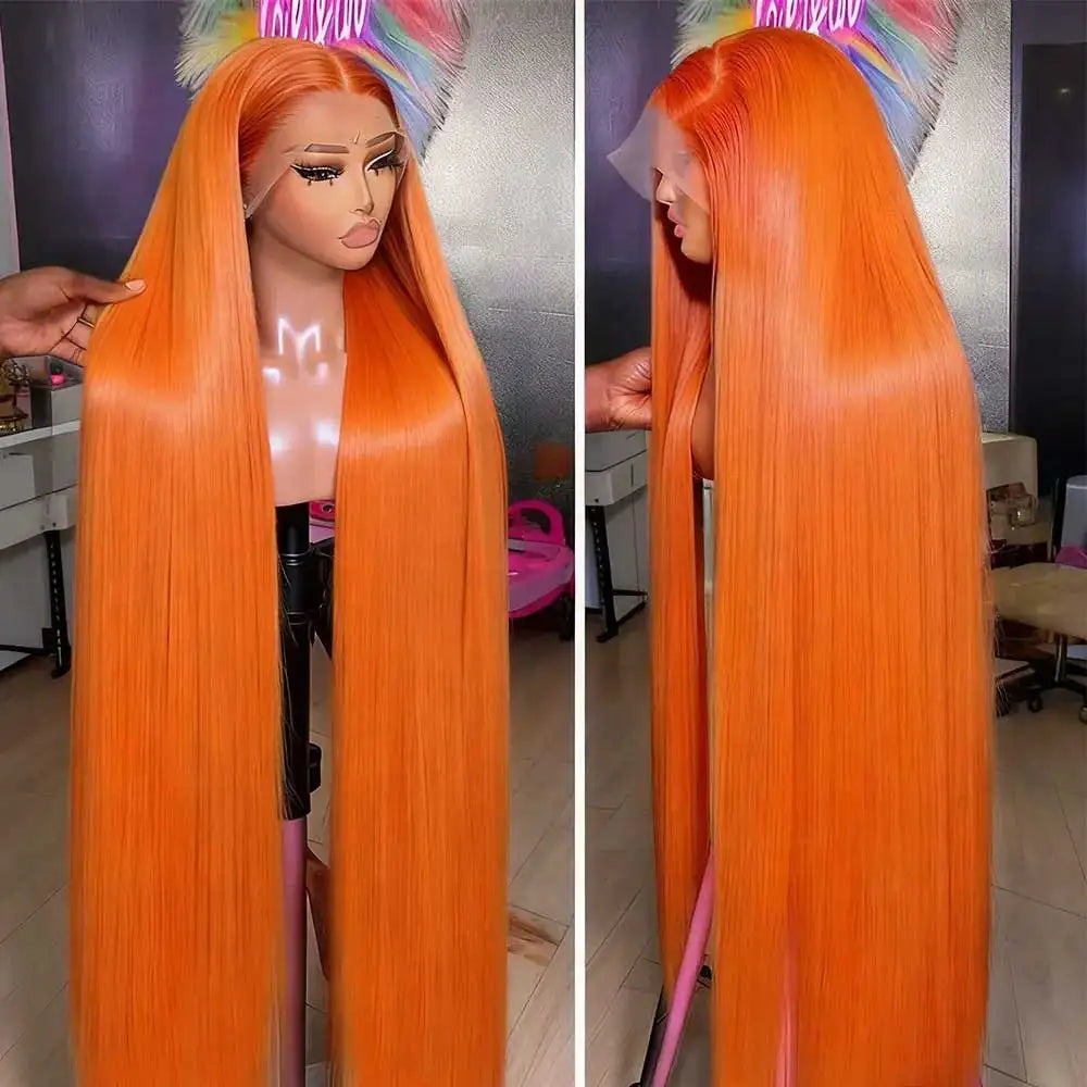 30 Inch Orange Ginger Straight Lace Front Wigs Human Hair 350 Colored Brazilian 13X4 HD Transparent Lace Frontal Wigs For Women-0