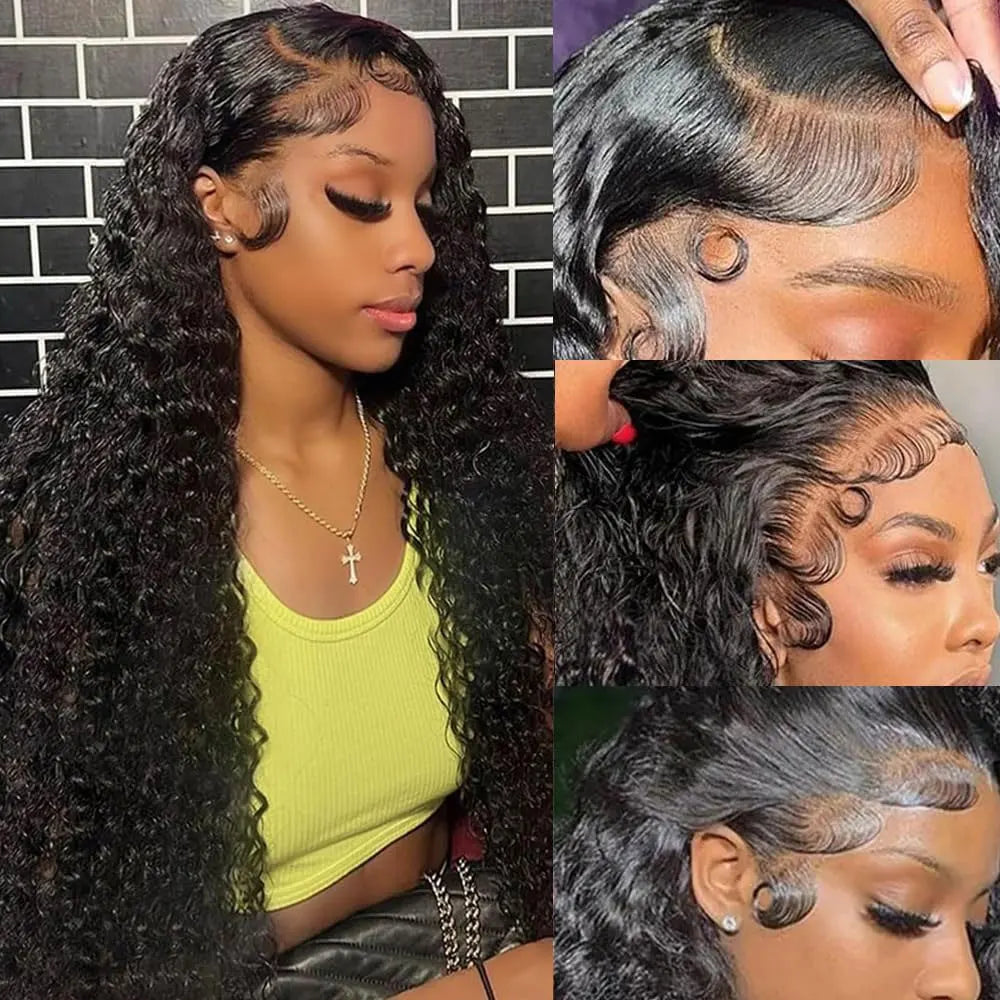 40 Inch Voluminous Deep Wave Human Hair Wig 250 High Density 13x4 13x6 HD Lace Frontal Durable Tangle Free Natural Real Hair Wigs for Women Daily Styling-3