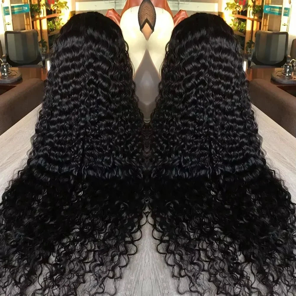 40 Inch Voluminous Deep Wave Human Hair Wig 250 High Density 13x4 13x6 HD Lace Frontal Durable Tangle Free Natural Real Hair Wigs for Women Daily Styling-0