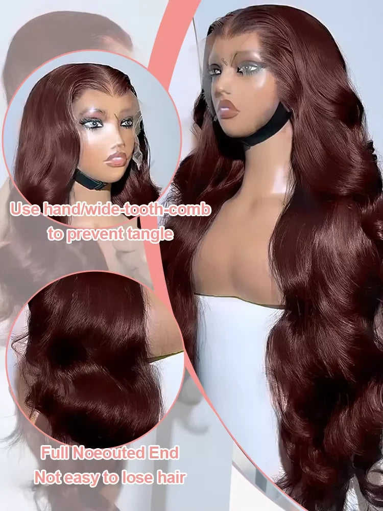 Chocolate Brown Body Wave 13x4 HD Lace Front Human Hair Wigs Pre Plucked Peruvian Glueless Lace Frontal Closure Wigs For Women-3
