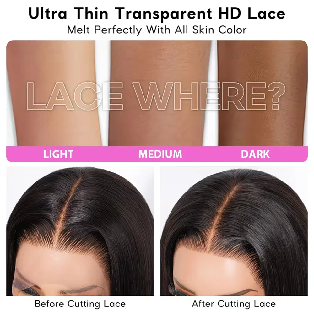 Brazilian 100% Human Hair Wigs 4x4 Glueless Put on and Go Wig 40 Inch 13x4 HD Transparent Bone Straight Lace Frontal Wigs 13x4 Pre Plucked Human Hair Wigs 250 Density for Women-3
