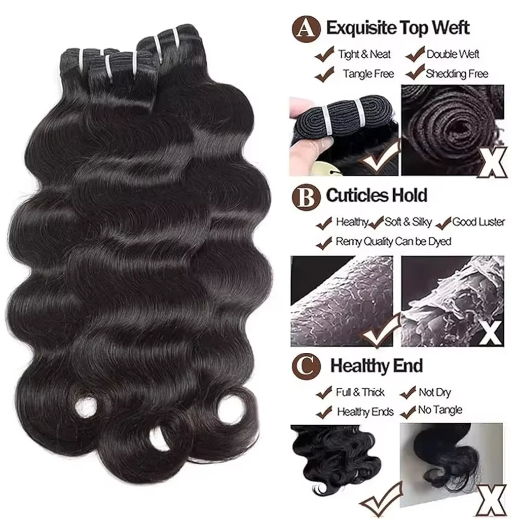 2 3 4 Pcs 14A Body Wave 100% Human Hair Bundles Brazilian Real Remy Weave Hair Unprocessed Raw Hair Bundles Extensions Natural Black-2