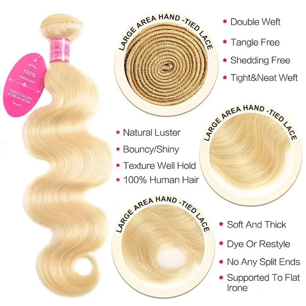 613 Blonde Bundles Body Wave Human Hair 22" 24" 26" 12A  613 Blonde Body Wave Human Hair 3/4 Bundles Unprocessed Virgin Vietnamese Human Hair Bundles-1